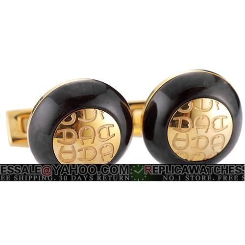 Aigner Logo Round Oil Black Lacquer Wood And Yellow Gold Cufflinks Classic Fashion